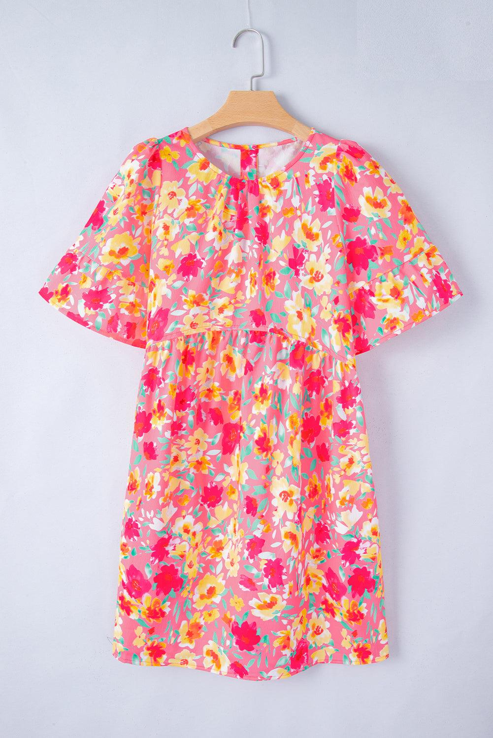 Gebloemde Mini Jurk met Ruches en Zakken - Floral Dresses - Jurkjes.co