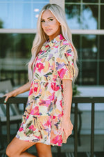Gebloemde Overhemdjurk met Korte Mouwen - Mini Dresses - Jurkjes.co