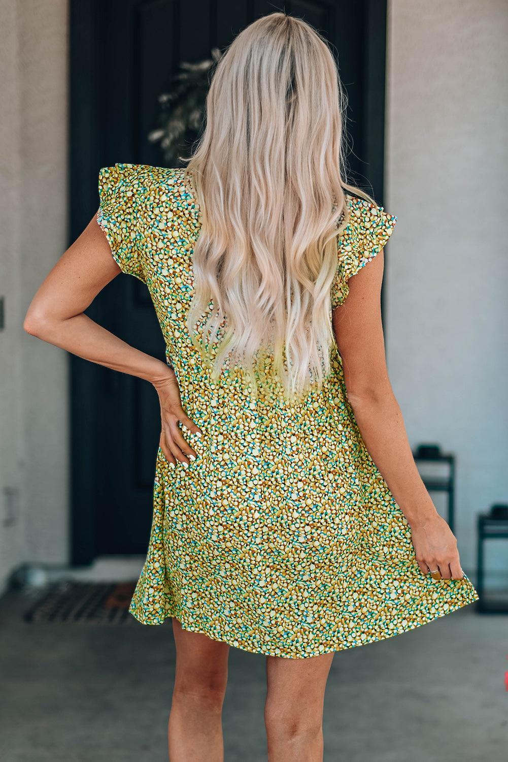 Gebloemde Ruches Babydoll Jurk met V-Hals - Floral Dresses - Jurkjes.co