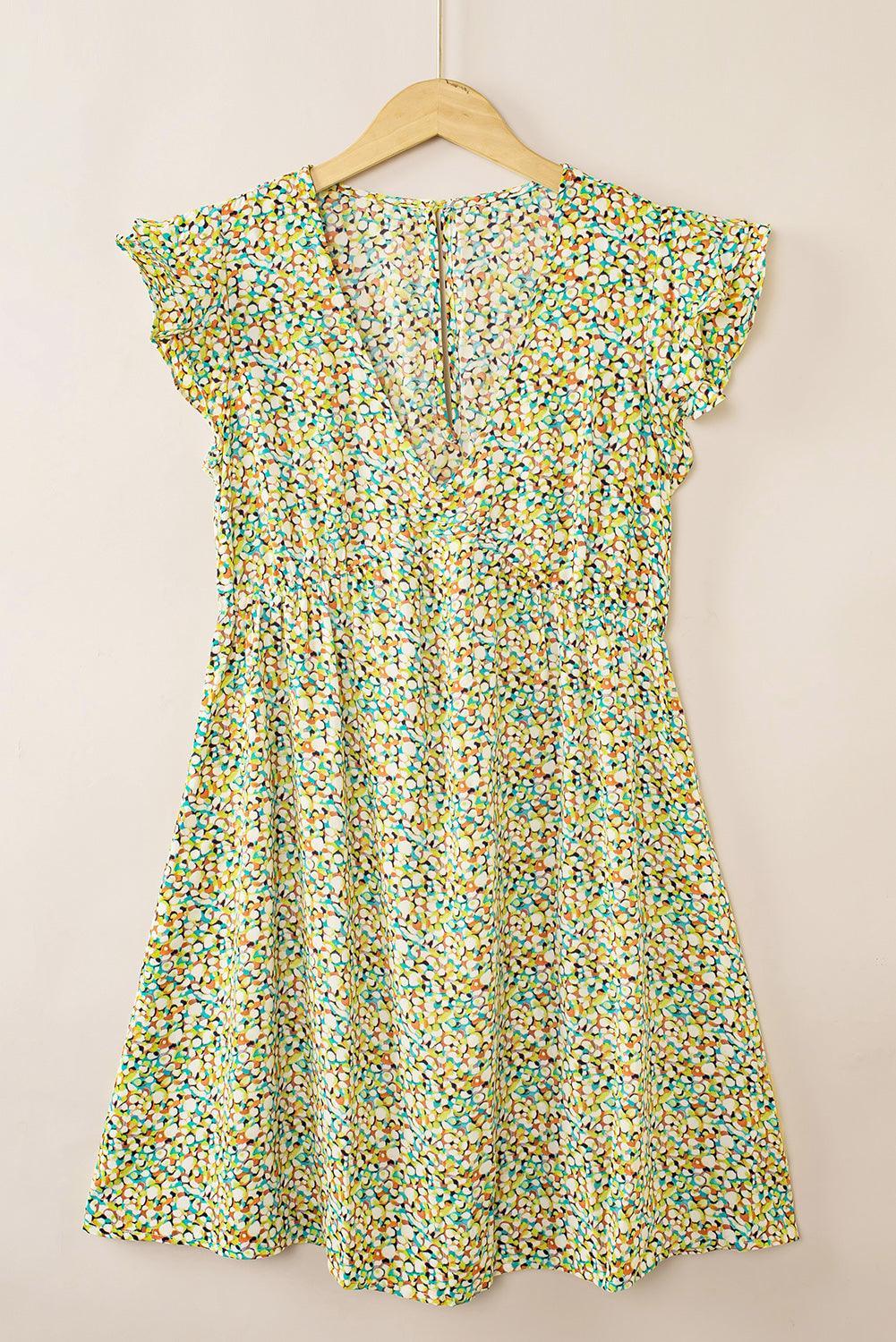 Gebloemde Ruches Babydoll Jurk met V-Hals - Floral Dresses - Jurkjes.co