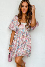 Gebloemde Smockjurk met Ruches en Pofmouw - Floral Dresses - Jurkjes.co