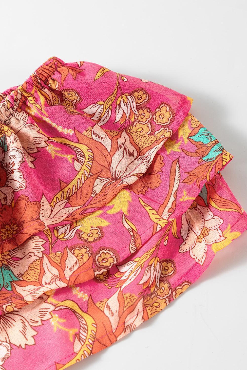 Gebloemde Vierkante Hals Ruche Jurk - Floral Dresses - Jurkjes.co