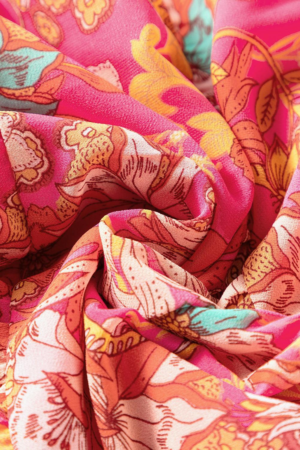 Gebloemde Vierkante Hals Ruche Jurk - Floral Dresses - Jurkjes.co