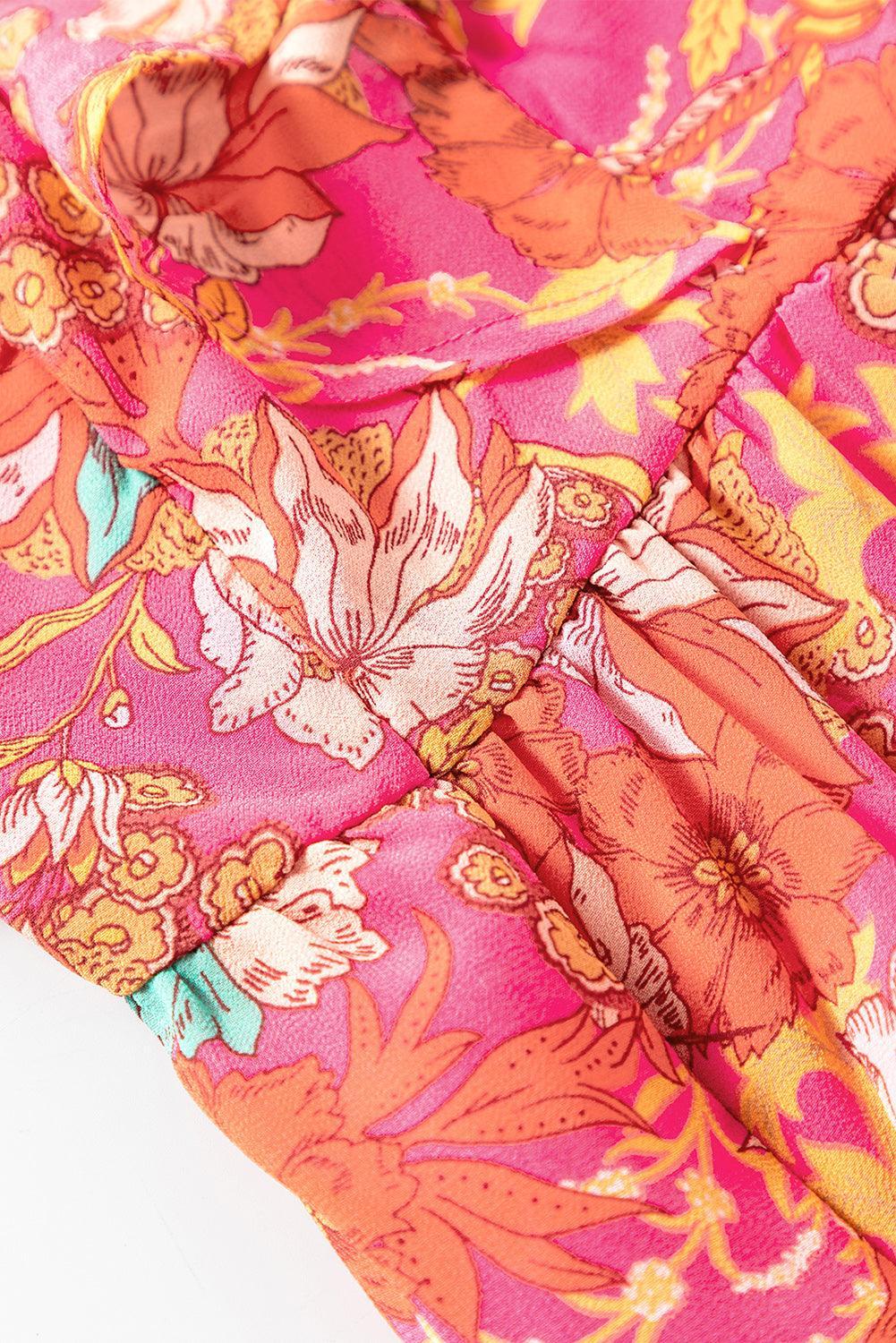 Gebloemde Vierkante Hals Ruche Jurk - Floral Dresses - Jurkjes.co
