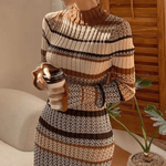 Gebreide Jurk met Gestreept Patroon - Women Winter Dress - Jurkjes.co