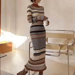 Gebreide Jurk met Gestreept Patroon - Women Winter Dress - Jurkjes.co
