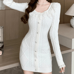 Gebreide Jurk met Knoopdetails - Dresses - Jurkjes.co