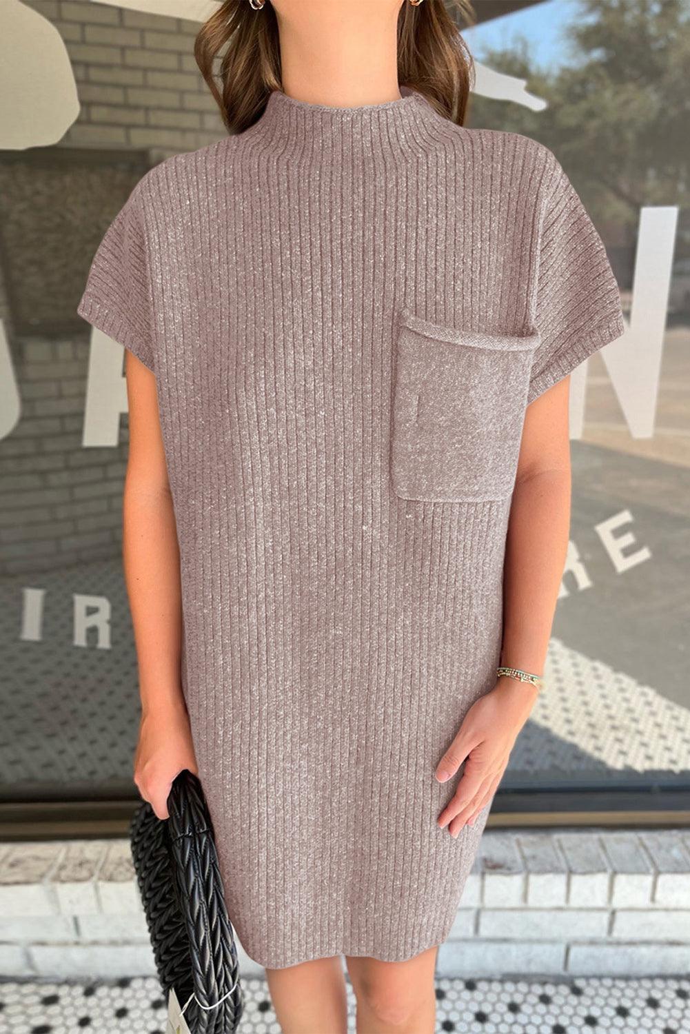 Gebreide Jurk met Korte Mouw en Zak - Sweater Dresses - Jurkjes.co
