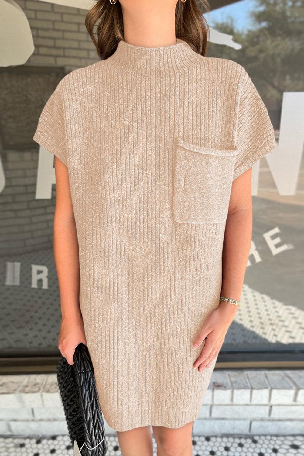 Gebreide Jurk met Korte Mouw en Zak - Sweater Dresses - Jurkjes.co