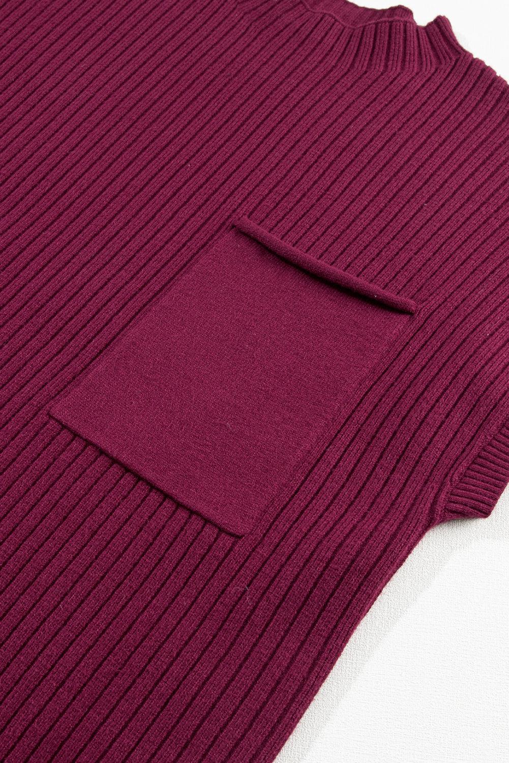 Gebreide Jurk met Korte Mouw en Zak - Sweater Dresses - Jurkjes.co
