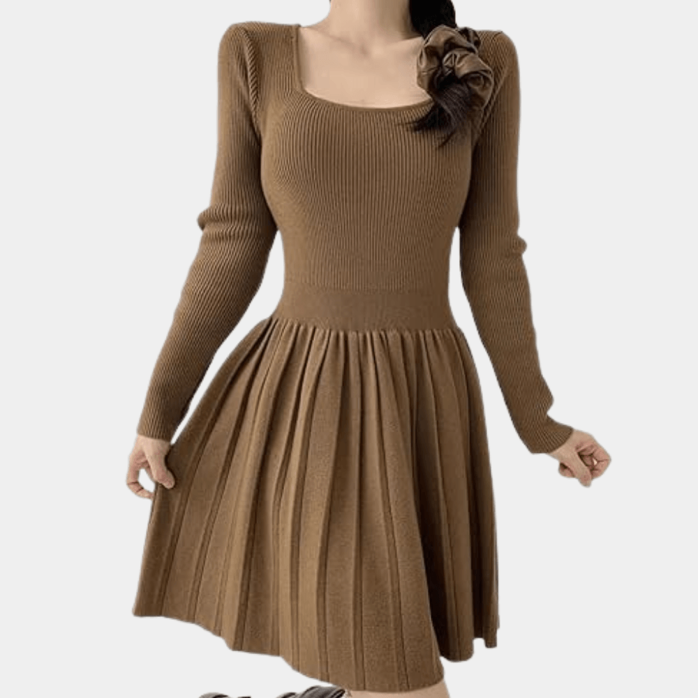 Gebreide Jurk met Plissé Rok - Dresses - Jurkjes.co