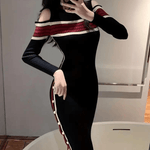 Gebreide Jurk met Strepen en Knoopdetails - Dresses - Jurkjes.co