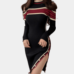 Gebreide Jurk met Strepen en Knoopdetails - Dresses - Jurkjes.co