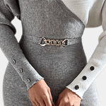 Gebreide Jurk met V-hals en Knoopdetails - Dresses - Jurkjes.co