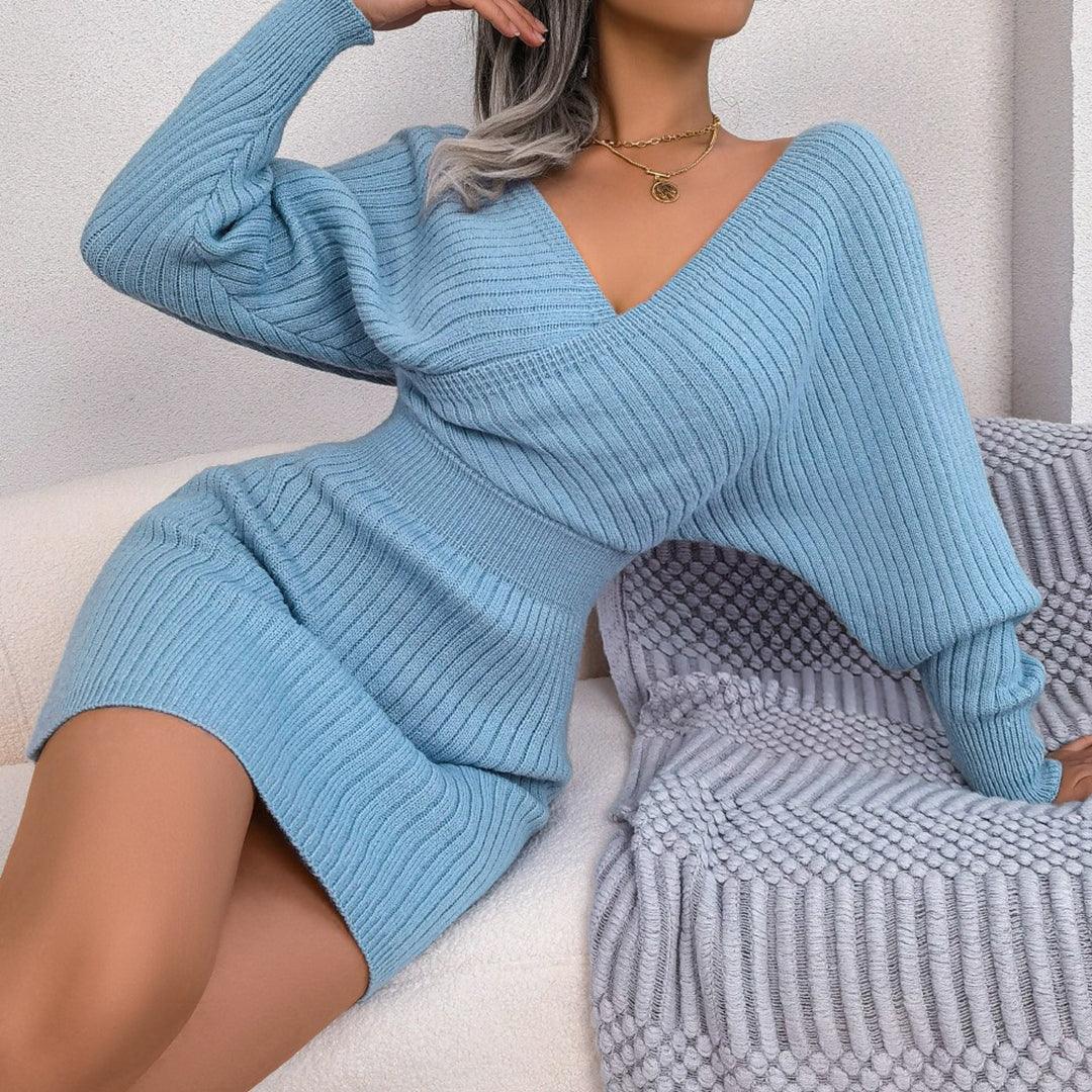 Gebreide Jurk met V-hals en Taille - Dresses - Jurkjes.co