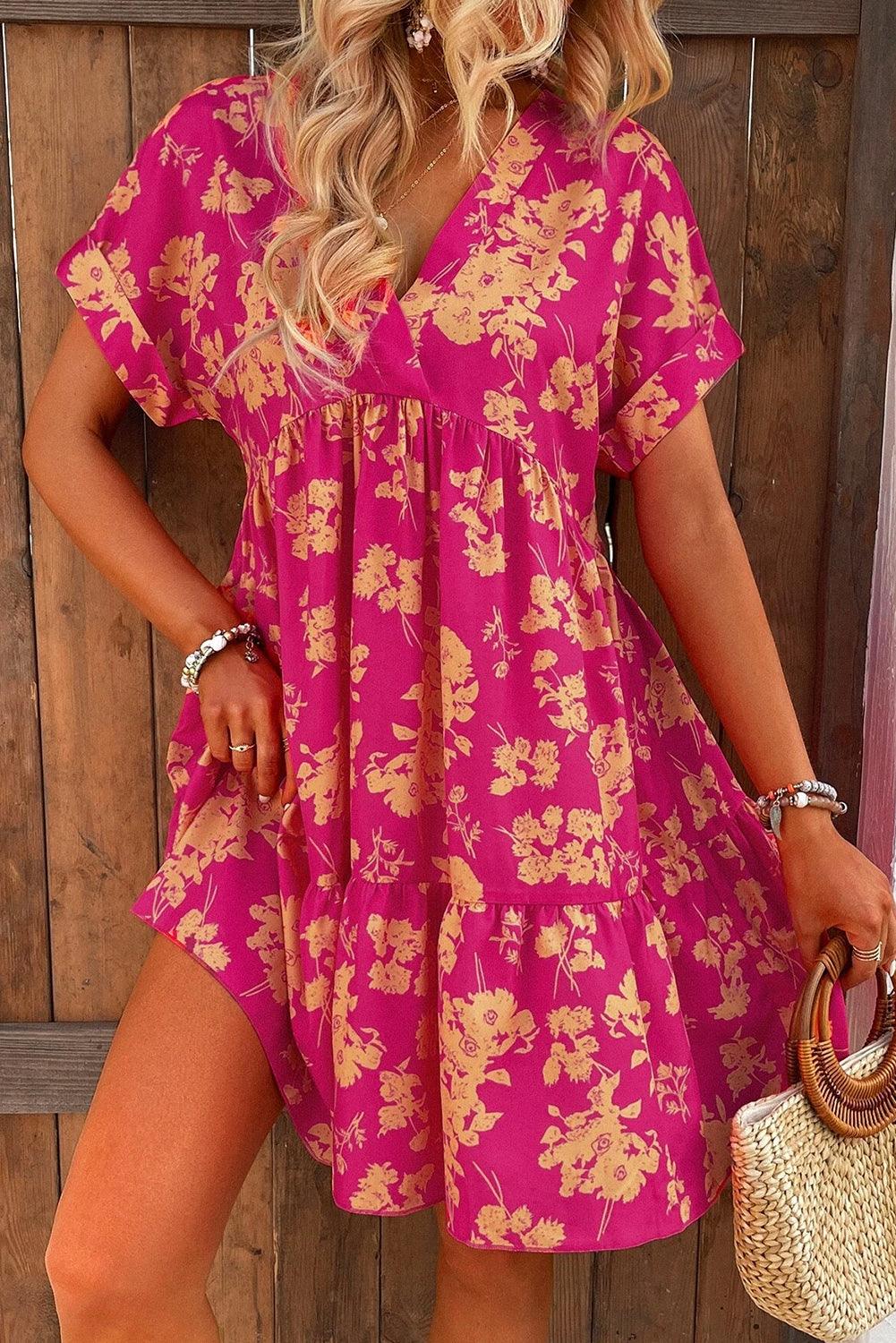 Gedrapeerde Mini Jurk met Bloemenprint - Floral Dresses - Jurkjes.co
