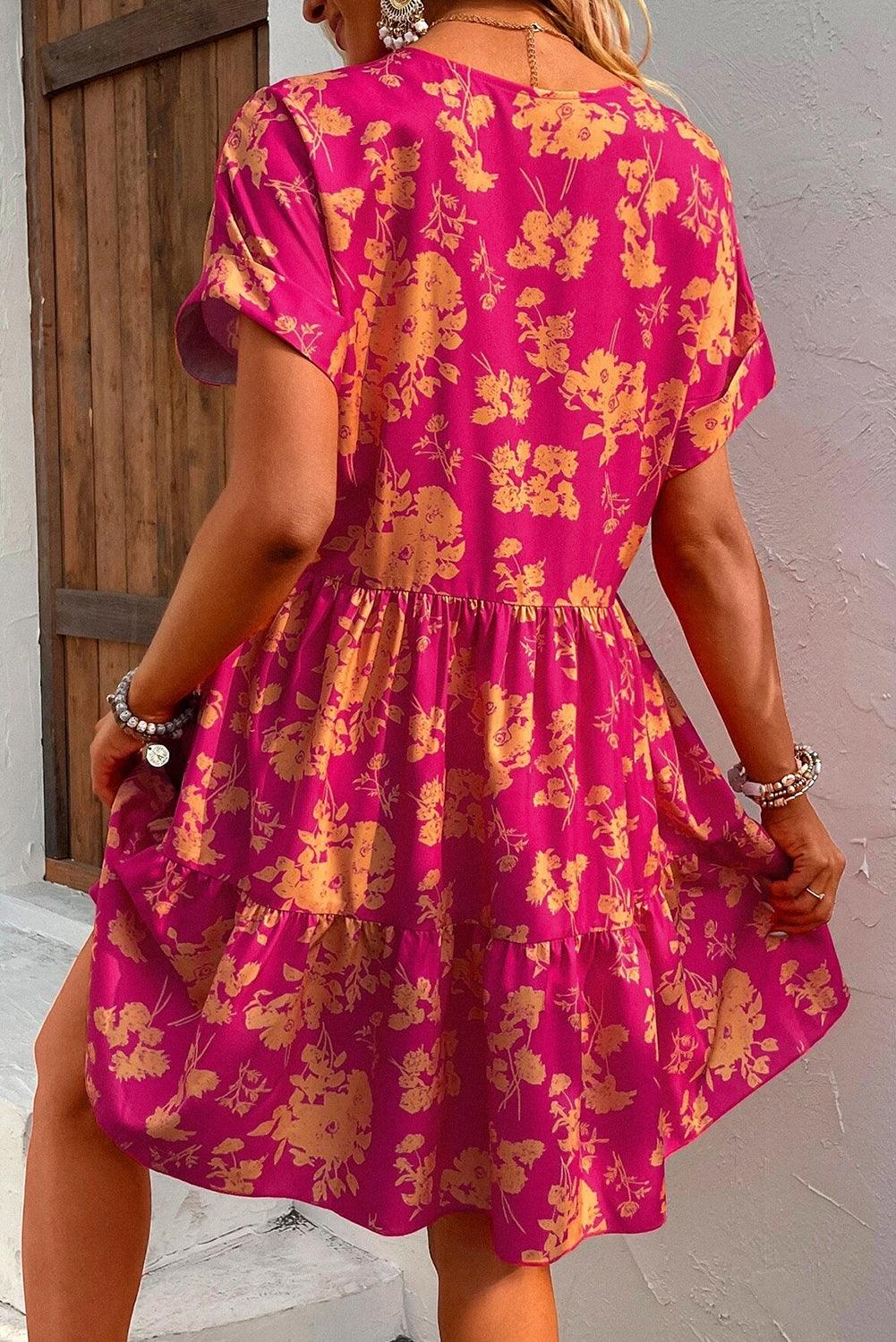 Gedrapeerde Mini Jurk met Bloemenprint - Floral Dresses - Jurkjes.co