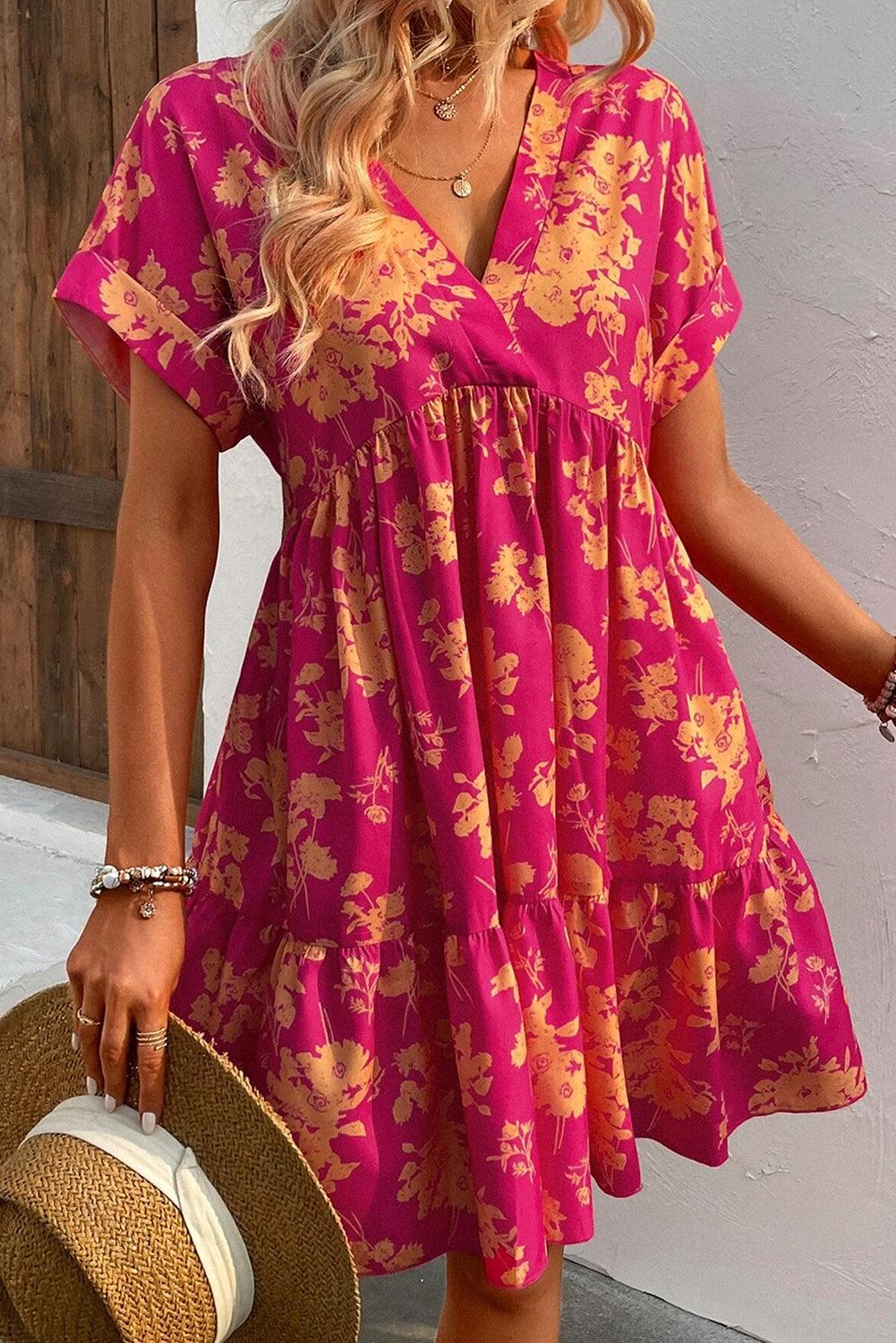 Gedrapeerde Mini Jurk met Bloemenprint - Floral Dresses - Jurkjes.co