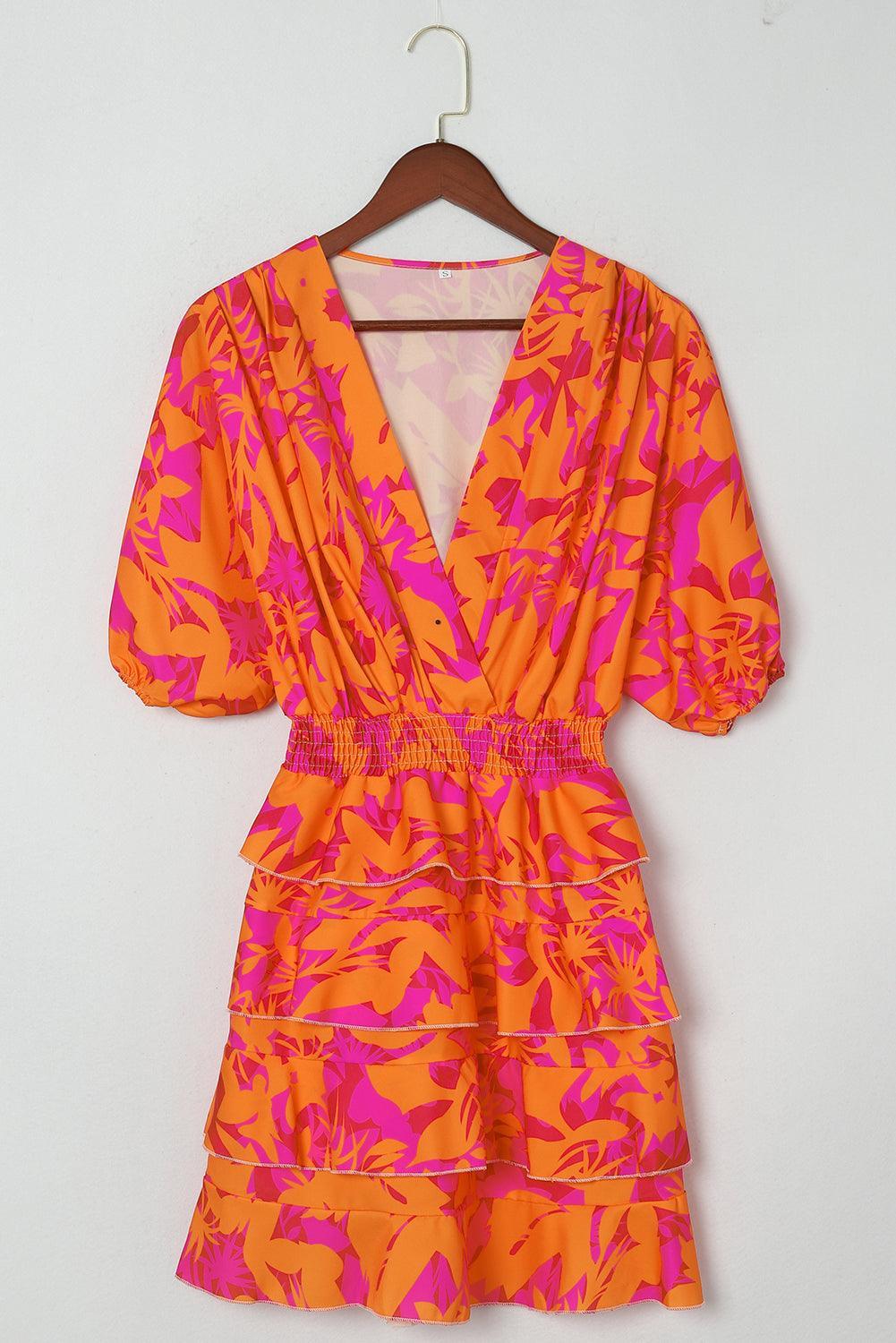 Gedrapeerde V-hals Jurk met Uitlopende Mouwen - Mini Dresses - Jurkjes.co