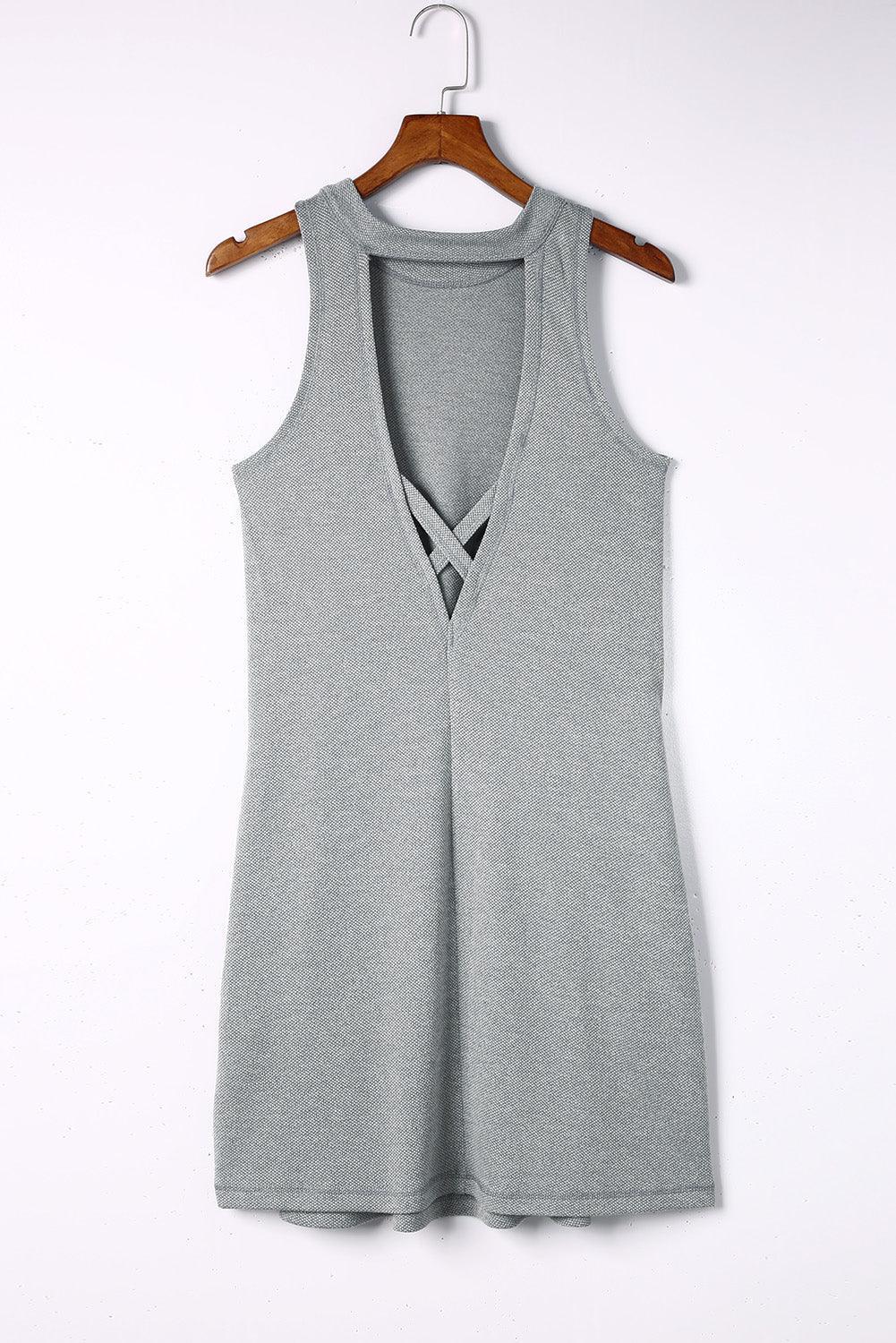 Gekruiste Rug Gebreide Jurk Zonder Mouwen - Mini Dresses - Jurkjes.co