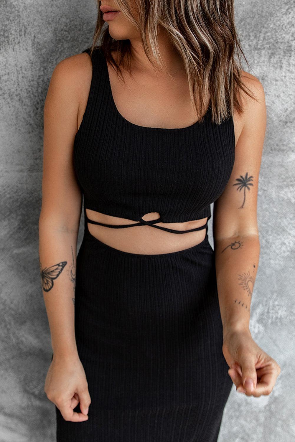 Gekruiste Uitsneden Midi-Jurk Zonder Mouwen - Midi Dresses - Jurkjes.co