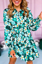 Gelaagde Bloemenprint Mini Jurk met Lange Puff Mouw - Floral Dresses - Jurkjes.co