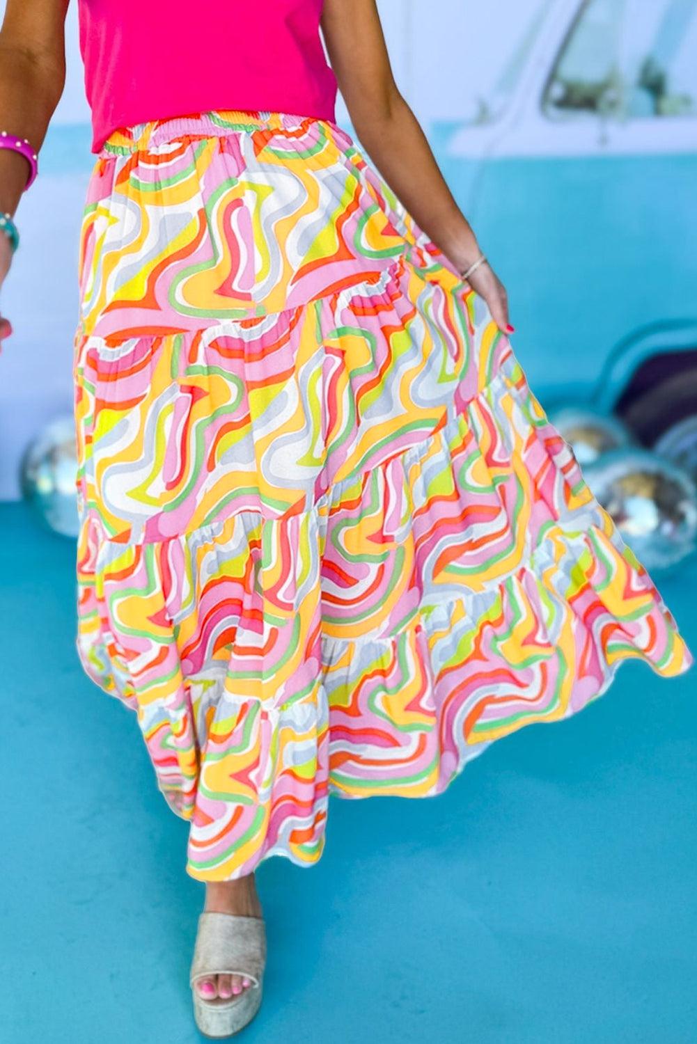 Gelaagde Flowy Maxi Rok met Abstracte Print - Skirts & Petticoat - Jurkjes.co