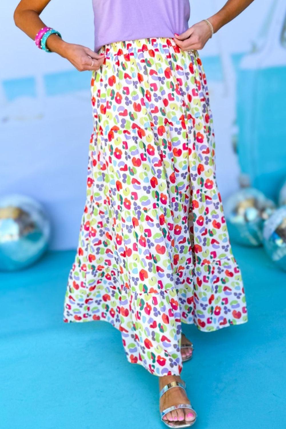 Gelaagde Flowy Maxi Rok met Abstracte Print - Skirts & Petticoat - Jurkjes.co