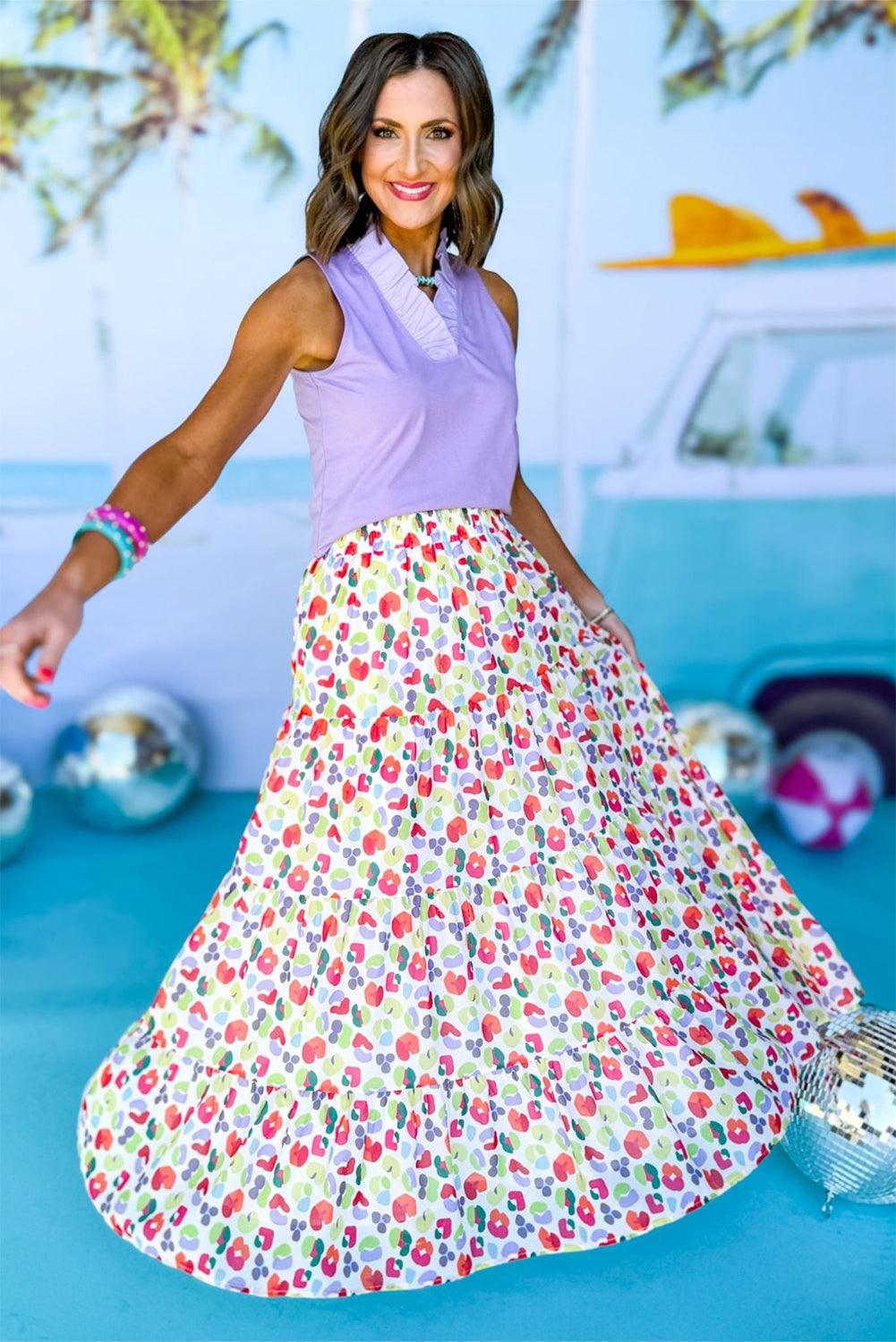 Gelaagde Flowy Maxi Rok met Abstracte Print - Skirts & Petticoat - Jurkjes.co