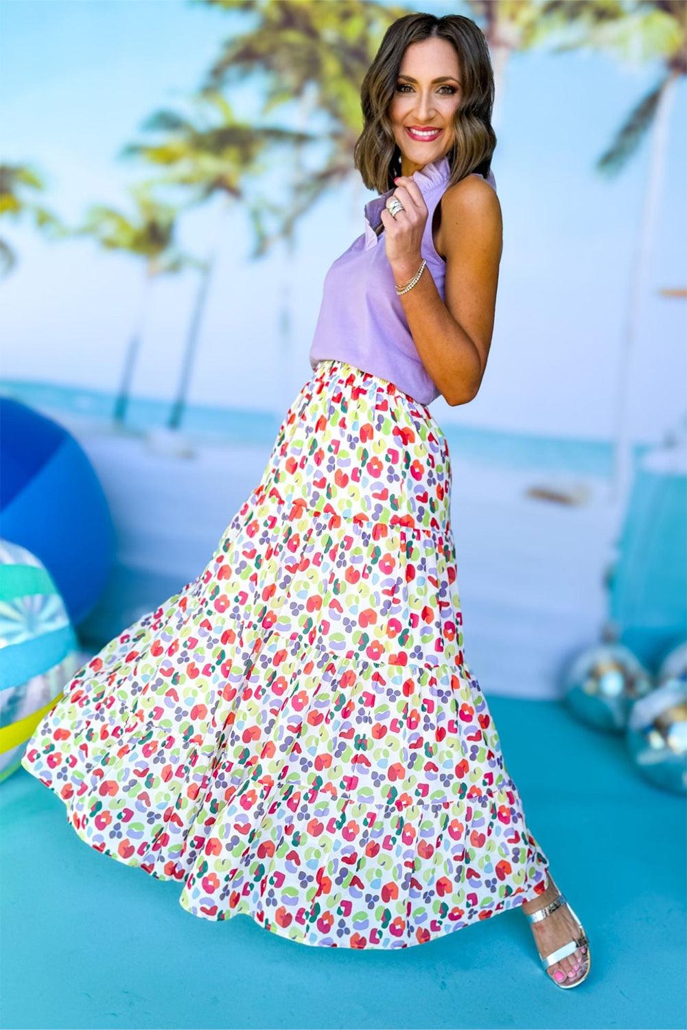 Gelaagde Flowy Maxi Rok met Abstracte Print - Skirts & Petticoat - Jurkjes.co