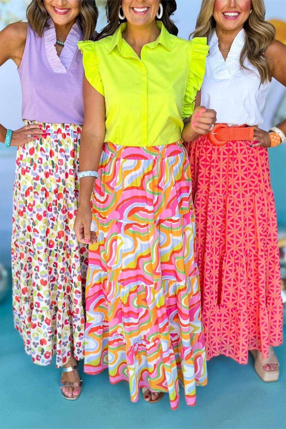 Gelaagde Flowy Maxi Rok met Abstracte Print - Skirts & Petticoat - Jurkjes.co