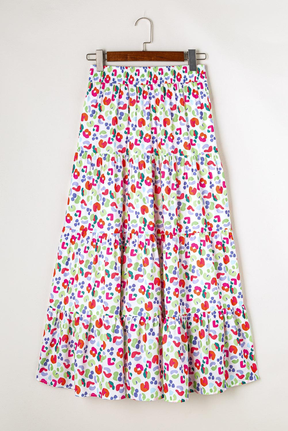 Gelaagde Flowy Maxi Rok met Abstracte Print - Skirts & Petticoat - Jurkjes.co
