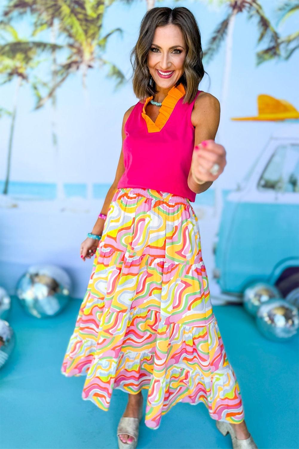 Gelaagde Flowy Maxi Rok met Abstracte Print - Skirts & Petticoat - Jurkjes.co