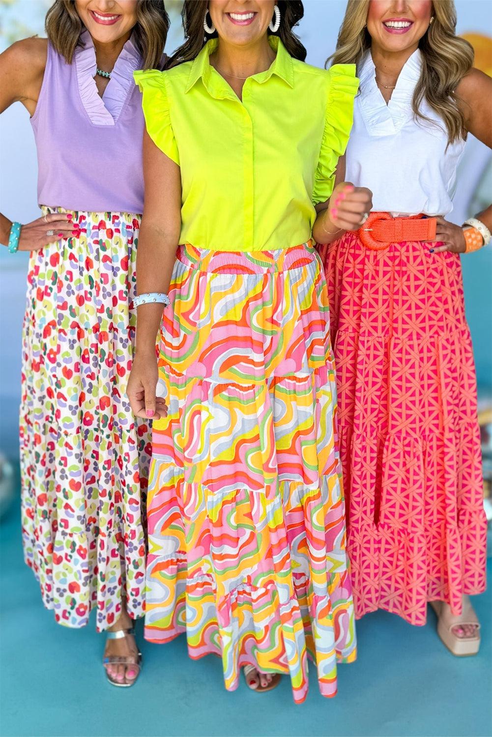 Gelaagde Flowy Maxi Rok met Abstracte Print - Skirts & Petticoat - Jurkjes.co