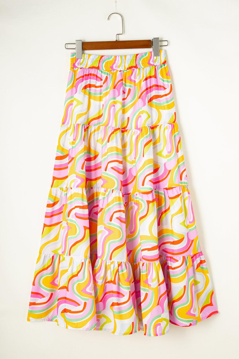 Gelaagde Flowy Maxi Rok met Abstracte Print - Skirts & Petticoat - Jurkjes.co