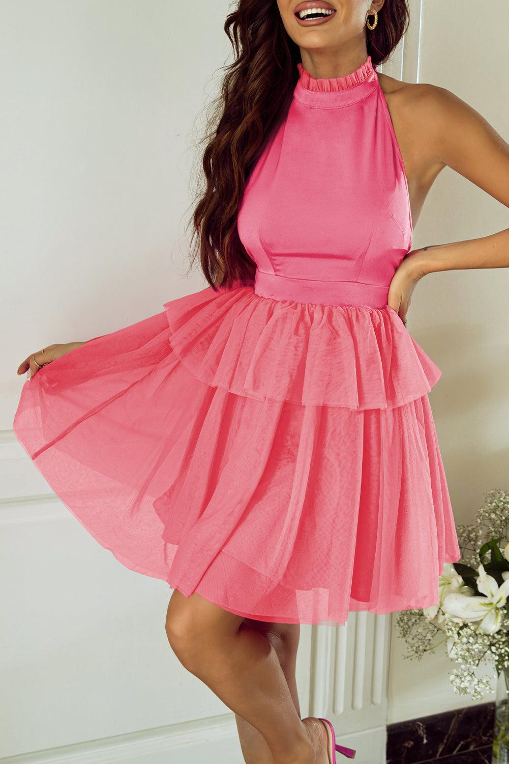 Gelaagde Gaas Halterjurk met Franjes - Mini Dresses - Jurkjes.co