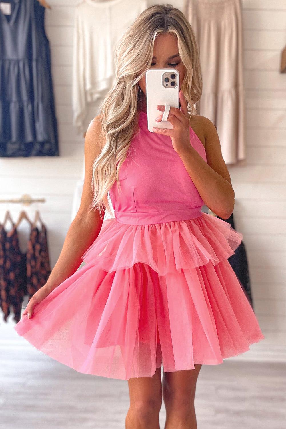 Gelaagde Gaas Halterjurk met Franjes - Mini Dresses - Jurkjes.co