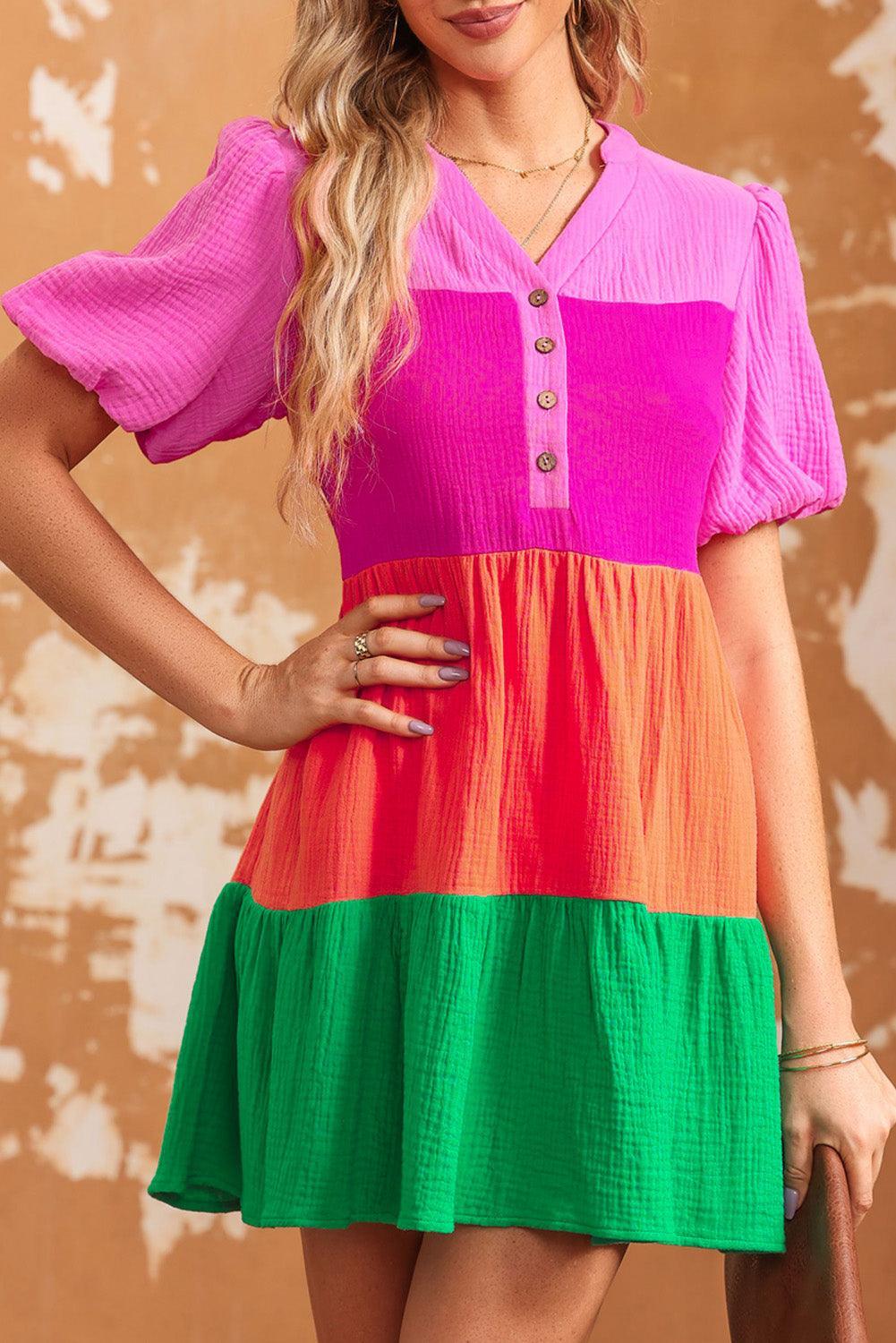 Gelaagde Jurk met Pofmouwen - Mini Dresses - Jurkjes.co