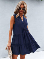 Gelaagde Jurk met V-hals in Effen Kleur - Mini Dresses - Jurkjes.co