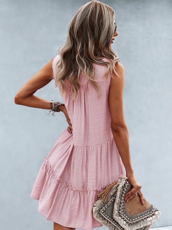 Gelaagde Jurk met V-hals in Effen Kleur - Mini Dresses - Jurkjes.co