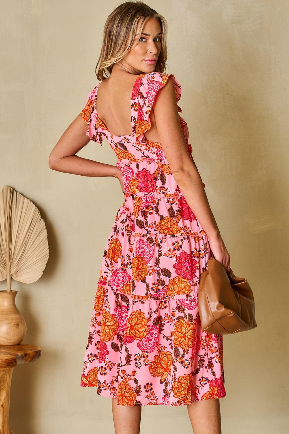 Gelaagde Midi-Jurk met Vierkante Hals - Floral Dresses - Jurkjes.co