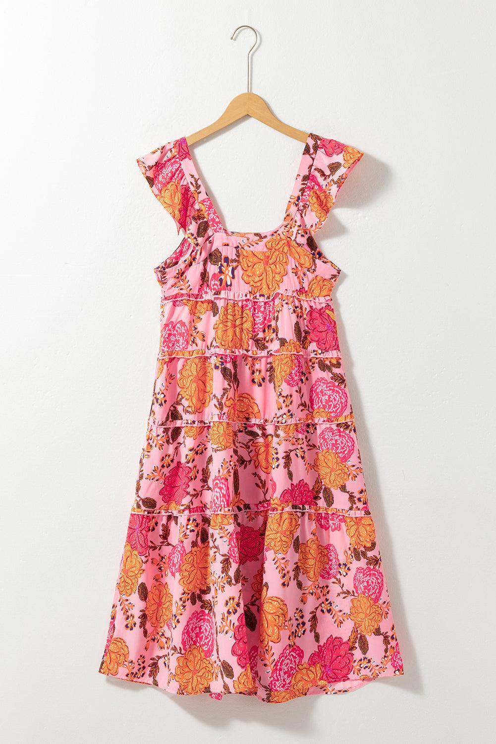 Gelaagde Midi-Jurk met Vierkante Hals - Floral Dresses - Jurkjes.co