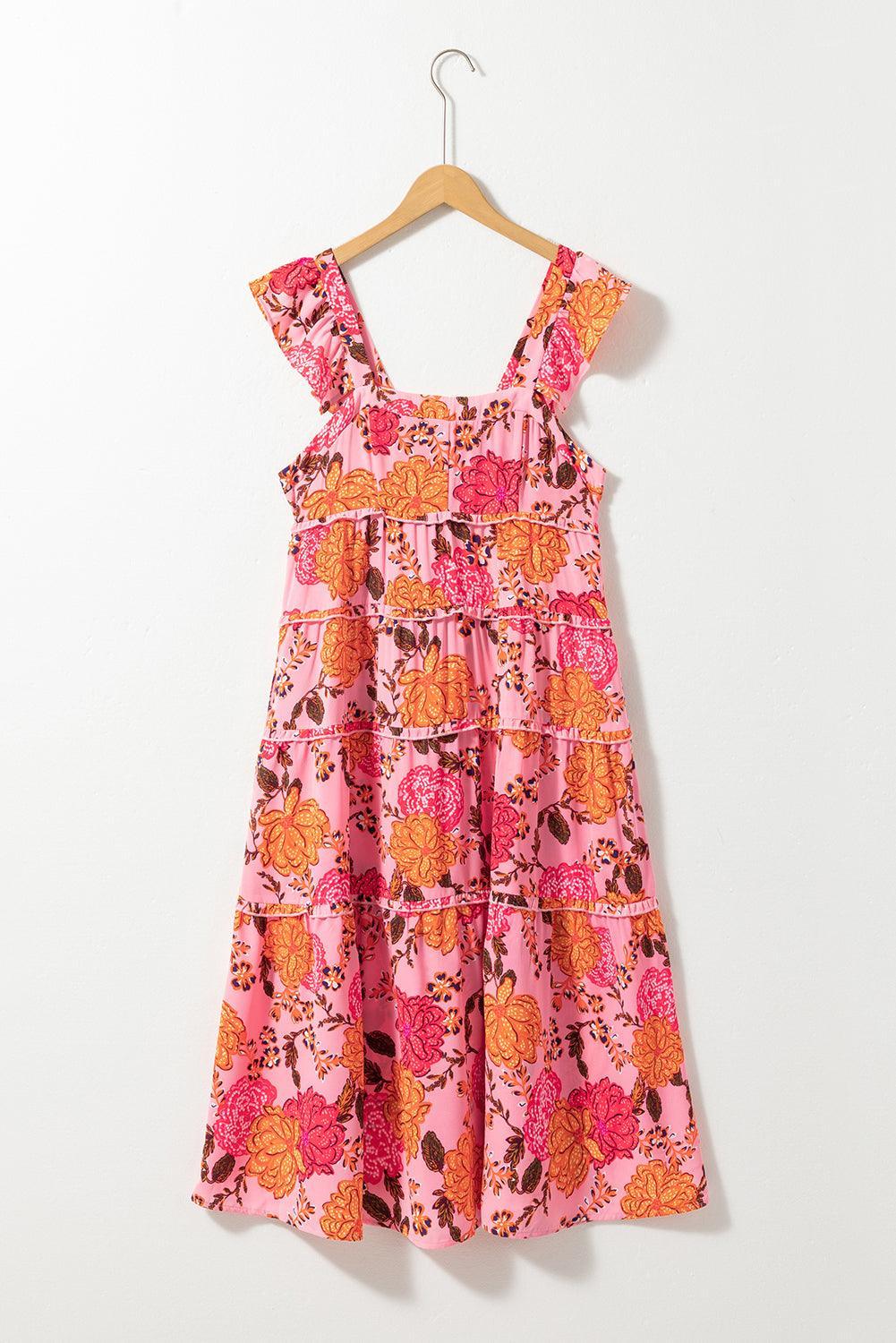 Gelaagde Midi-Jurk met Vierkante Hals - Floral Dresses - Jurkjes.co