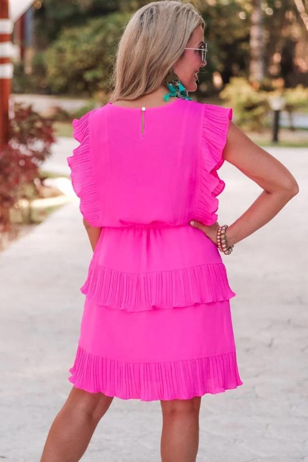 Gelaagde Mini-Jurk met Plissé en Vlindermouwen - Mini Dresses - Jurkjes.co
