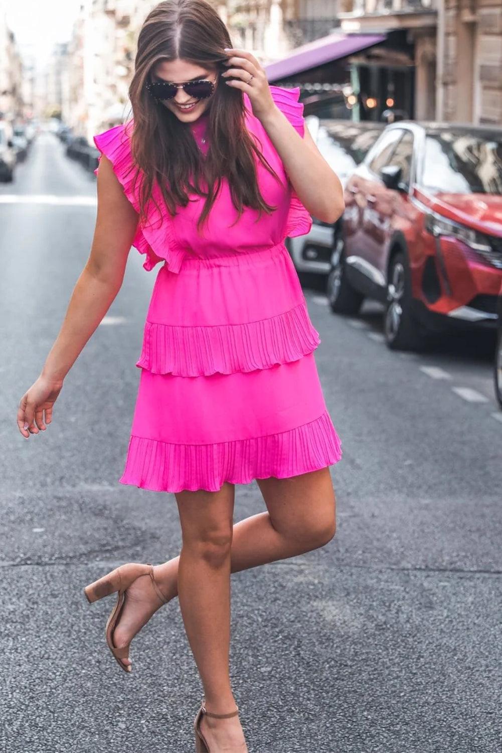 Gelaagde Mini-Jurk met Plissé en Vlindermouwen - Mini Dresses - Jurkjes.co