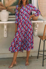 Geometrische Print Jurk met Lange Mouwen - Maxi Dresses - Jurkjes.co