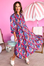 Geometrische Print Jurk met Lange Mouwen - Maxi Dresses - Jurkjes.co