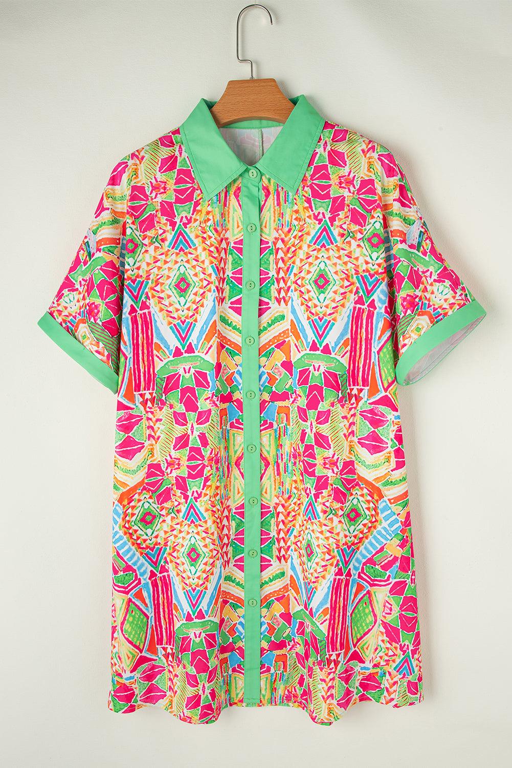 Geometrische Print Mini Jurk met Korte Mouw - Mini Dresses - Jurkjes.co