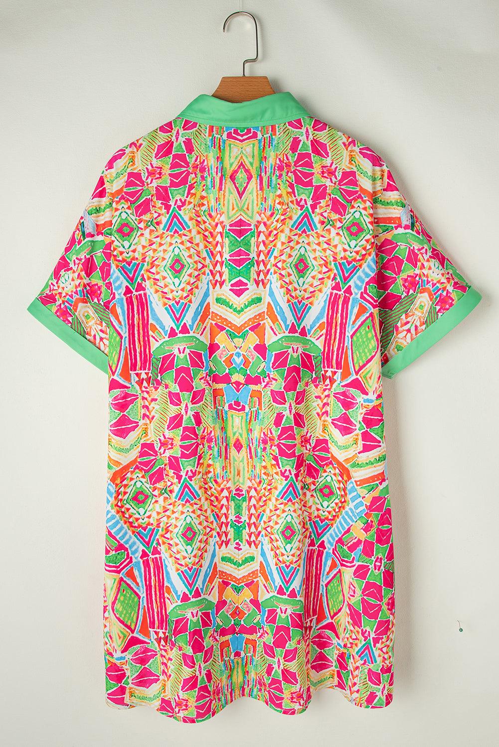 Geometrische Print Mini Jurk met Korte Mouw - Mini Dresses - Jurkjes.co