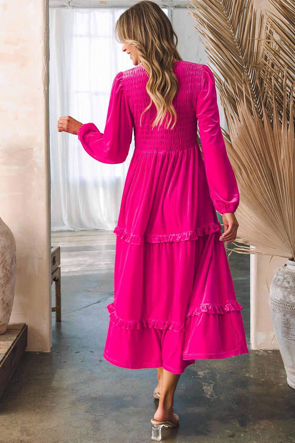 Geplooide Fluweel Jurk met V-hals - Maxi Dresses - Jurkjes.co